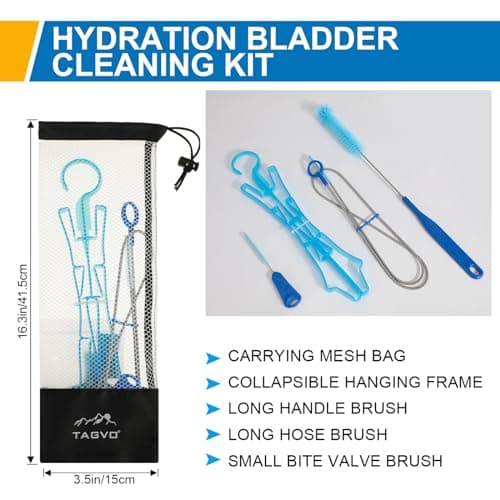 TAGVO Hydration Bladder Cleaning Kit, 5 in 1 Water Bladder Cleaner Set - 3 Brushes, Collapsible Hanger & Carry Pouch, Water Reservoir Cleaning Tools for Hydration Backpack — view 3