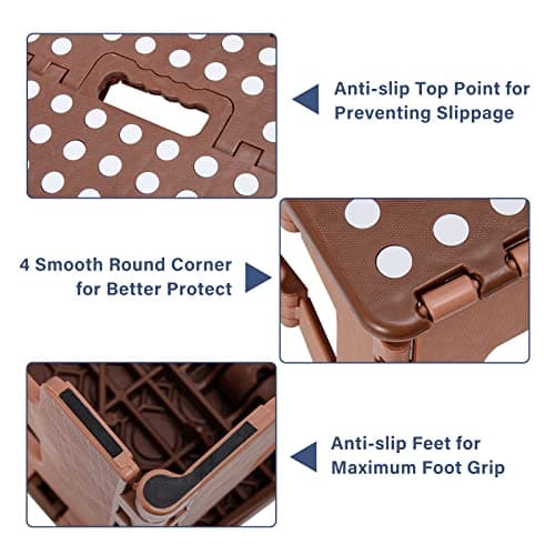 Foldable Step Stool - Heavy Duty Kids Adults Stepping Stool Up to 150KG, Portable Kitchen Bathroom Garden and Outdoor Folding Step Stool (Brown) — view 3