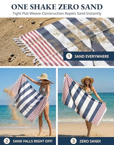 LANE LINEN Beach Towels For Women, 2 Pack Large Turkish Towels Oversized, Pre-Washed, No-Shrink Sand Free Towel, Quick Dry, Lightweight Travel,Soft Beach Essentials 39"x71" - Stripe — view 5