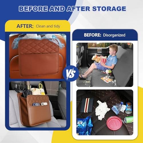 VAGCARS Car Seat Organiser, Waterproof Leather Car Seat Back Storage Box, Hanging Car Storage Bag, Foldable Auto Organizer Back Seat, Universal Auto Document Holder for Kids & Adults (Brown) — view 4