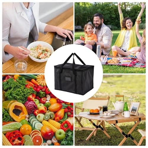 suzmei 40L Insulated Thermal Food Delivery Bag for Hot & Cold Meals, Large Foldable Cooler with Insulation for Picnic, Camping, Lunch & Outdoor Use (Black) — view 5
