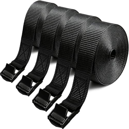 4 Pack Luggage Straps, Ratchet Straps, 2M Adjustable Suitcase Straps for Motorcycle, Tie down straps for Cargo, Trucks, Trailer, Luggage, 660lbs Loading Capacity, Lashing Strap (Black, 2M)