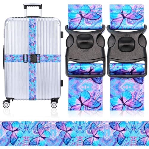 MOTONG 2 PCS Luggage Straps,200 CM Adjustable Suitcase Straps Personalised Luggage Straps Suitcases Heavy Duty Suitcase Belts Thickened Luggage Belt with Quick Release Buckle Blue