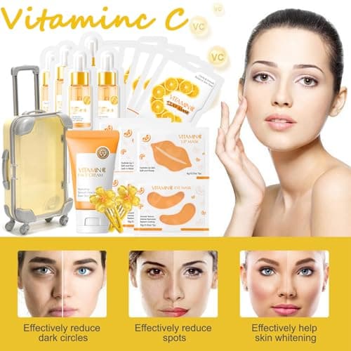 20PCS Vitamin C Skincare Set with Cute Mini Luggage,Skin Care Sets & Kits for Teenage Girls Gifts,Travel Kit,Facial Kit for All Skin Types-Face Cream,Sleep,Mud Mask,Lip Mask (VitaminC-20PCS) — view 2