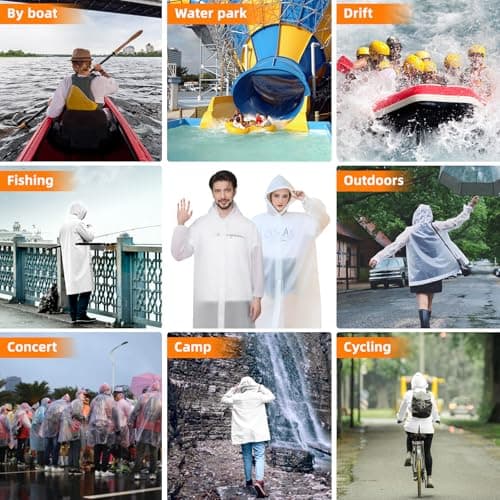 WOHSEROM 1 Pack Rain Ponchos for Adults Reusable, Thickened EVA Travel Raincoat Jacket with Hoods and Sleeves, Lightweight White Waterproof Capes Ponchos for Men Women Outdoor Hiking Camping Travel — view 6