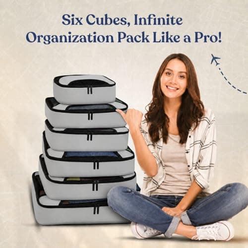 LUGGIX Packing Cubes for Travel, 6 Piece Suitcase Organiser Bags Set with Breathable Mesh, Lightweight Travel Packing Cubes for Suitcases, Grey — view 3