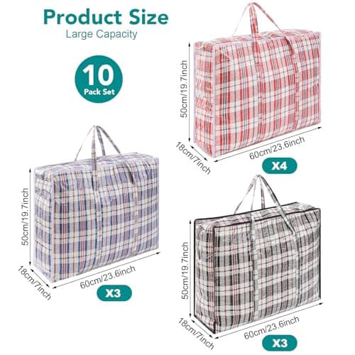 10 Pack XL Extra Large Strong Laundry Storage Bags With Zip, 60x50x18CM — view 2