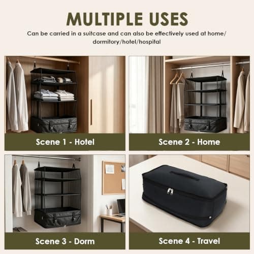 Foppla Packing Cubes & 3-Shelf Luggage Organizer, Collapsible Hanging Compression Mesh Storage Bag - Holds Clothes/Shoe/Toiletries/Makeup,Travel Essentials for Suitcase/Backpack/Road Trip/Vacation — view 6