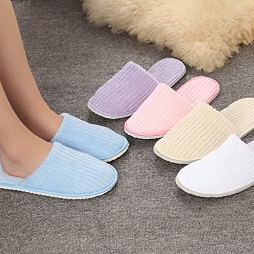 Rurunklee 5 Pair Portable Travel Slippers - Foldable Coral Fleece Disposable Hotel Spa Slippers for Guest Room - Unisex Indoor House Floor Business Travel Trip Shoes — view 2
