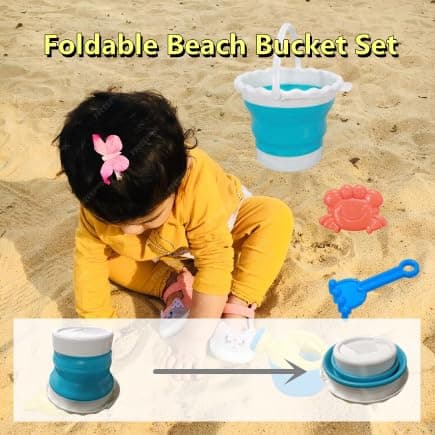 sanvpwsan 8 PCS Beach Toy, Sand Pit Toys with Collapsible Foldable Scrunch Bucket and Spade Beach Set for Kids Toddlers Boys Girls pool & beach toys — view 3