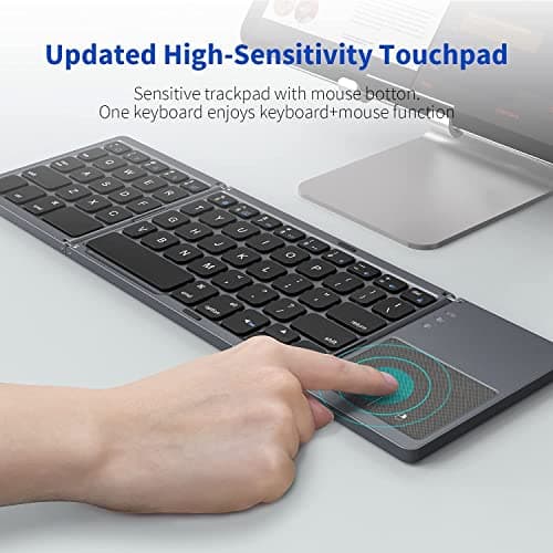 Zedo Foldable Bluetooth Keyboard, Pocket Size Portable Mini BT Wireless Keyboard with Touchpad for Android, Windows, PC, Tablet, with Rechargeable Li-ion Battery — view 2