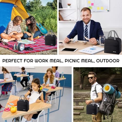 SUOXU Insulated Lunch Bag for Men Women Kids Cool Bag- Reusable Thermal Food Bag Ice Pack with Leak-Proof Liner, Cooler Tote for Work, School, Picnic & Travel (5L-Black) — view 4