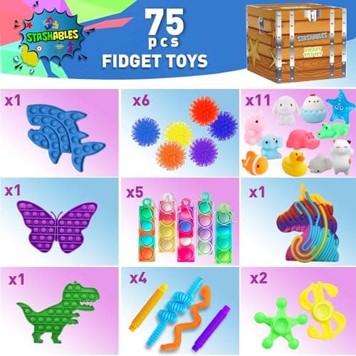 75 pcs Fidget Toys Kids Pack - Classroom Prizes, Pinata Fillers, Treasure Chest Goodie Bag Rewards with Pop its, Party Favours, Sensory Toys, Bulk Fidgets Box Gifts for Girls and Boys — view 2