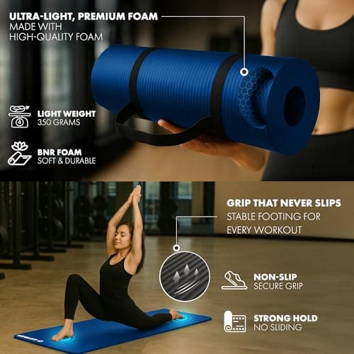 KAYMAN Exercise Yoga Mat Non Slip - Blue, 183 x 60 cm | Training & Workout Mat for Yoga, Pilates, Gymnastics, Stretching & Meditation | Eco Friendly Exercise Mat for Home with Carrying Straps — view 4
