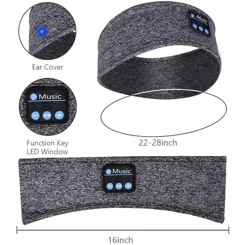WESEN Sleep Headphones, Soft Headband for Sleeping and Sport, Wireless Headband with Stereo Speakers, Bluetooth Music Headphones with Microphone for Dad/Mom/Her/Him/Travel/Running (Grey) — view 4