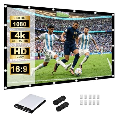 HOPFROG 60 Inch Portable Projector Screen, Washable & Anti-Crease Milk Silk Fabric, 16:9 4K HD Dual-Sided Foldable Movie Screen for Outdoor Camping & Home Theater, Easy Setup with Hooks, 160° View