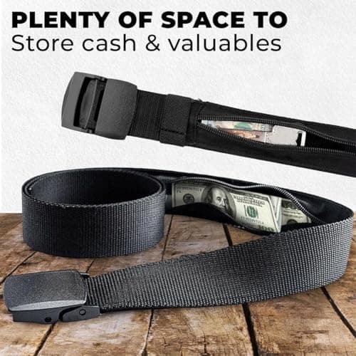 VALINK Money Belt, Travel Belt with Internal Zip, Cash Belt Anti-Theft with Pocket,120cm ArmyGreen — view 3
