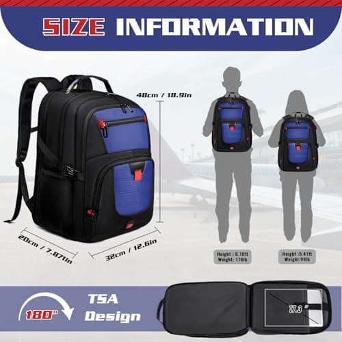 Z-MGKISS Extra Large Travel Backpack, 17.3" TSA-Approved Rucksack with USB Port, Anti-Theft Business & College Bag Fits 17" Laptop, Dark Blue — view 2
