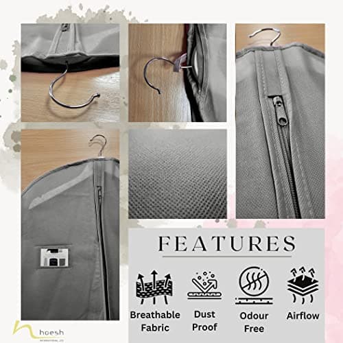 Hoesh UK Women Grey 60 Inches Breathable Bridesmaids Long Zip Wedding Gown Dress Travel Storage Garment Cover Bag — view 4