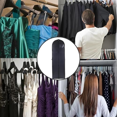 Dress Bags Covers Long, Black Clothes Covers Foldable Coat Cover Protector Bags with Handle Dress Carriers for Women Travel, Coat Bag Suit Cover for Hanging Clothes Storage and Travel — view 6
