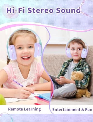 Kids Headphones, Wireless Kids Headphones Over Ear with Microphones, Stereo Sound, 10H Playtime, Foldable&Adjustable Children Headphones, Bluetooth 5.1 Headset for Adults, School, Travel (Purple) — view 5
