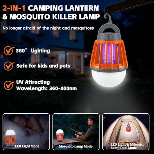 Mosquito Repellent Lamp Camping Lantern, USB Rechargeable LED Camping Light Mosquito Killer Lamp, IPX6 Waterproof Bug Zapper, Retractable Hook, Portable Insect Killer for Outdoor Tent Emergency — view 2