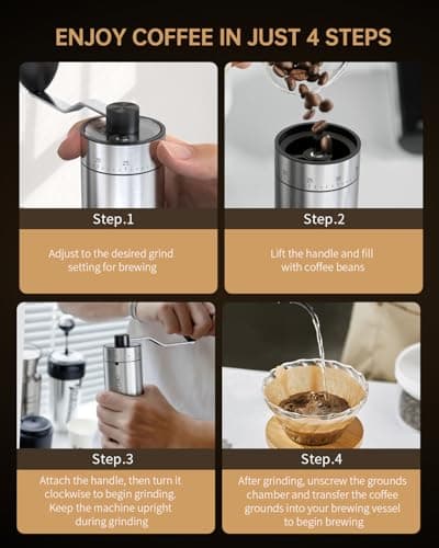 CIRCLE JOY Manual Coffee Grinder with 40 Gear Settings, Stainless Steel — view 6