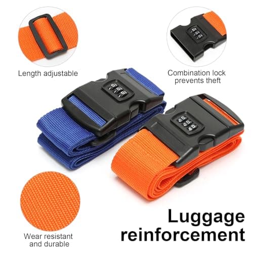4 Pcs Suitcase Straps with Lock, Orange and Blue — view 3