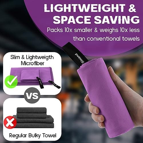 Sinand Microfibre towel 2 Pack |160x80cm+80x40cm| Ultra Lightweight Gym Towel, Quick Dry Microfiber Towels for Sports Travel Camping Beach Swimming (Light purple) — view 3