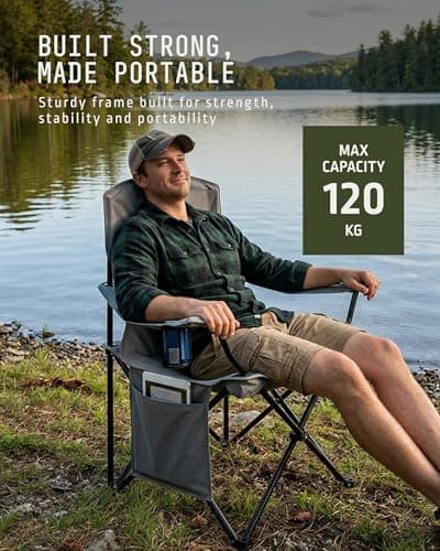 Voyager Folding Camping Chair 2-Pack, Lightweight with Pocket and Drinks Holder, Holds up to 120kg Each, Easy to Transport, Foldable Outdoor Chair Set - Dark Grey — view 6