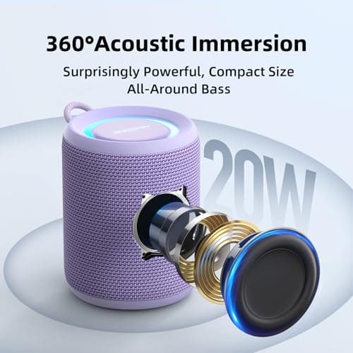 MIATONE Rush Pro Bluetooth Speaker, IPX7 Waterproof, 20W Deep Bass, 360° Sound, Switchable LED Light, TWS Compatible, Built-in Microphone, Bluetooth 5.4, Present, Festival gifts (Purple) — view 2