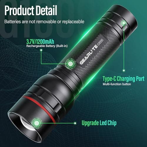 LED Torch Rechargeable 2 Pack, 2000LM Super Bright Adjustable Focus Torches — view 4