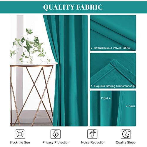 Turquoise Velvet Curtains - nanbowang 120 Inches Rod Pocket Soft Velvet Textured Curtains Black Liner Thermal Curtains Window Treatment for Bedroom Light Blocking Velvet Curtain 2 Panels — view 3