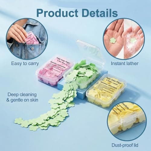 JOVIA Portable Petal Hand Soap Sheets 300PCS, Mini Disposable Scented Hand Soap Sheet with 3 Scents, Dissolving Soap Paper Set for Unisex Women Men Kids Camping Hiking Outdoor Travel Daily Use — view 3