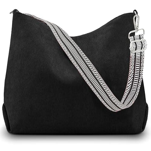 Aucuu Corduroy Tote Bag for Women, Corduroy Shoulder Bags, Large Capacity Hobo Bag with Adjustable Strap, Crossbody Hobo Bag with Zipper, Casual Handbag, Shoulder Bag for Work School Shopping Travel