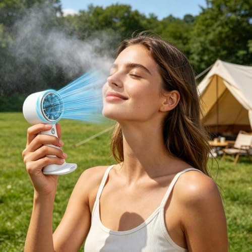 Handheld Misting Fan, ABS Rechargeable Portable Spray Cooler | 3 Speed, Quiet, Compact | Personal Mini Desk Fan for Travel Outdoor Beach Picnic Office, Summer es-sentials — view 2