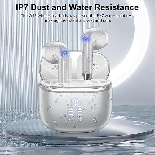 HOIFA Wireless Earbuds, Bluetooth 5.4 Headphones with 4 ENC Noise Cancelling Mic, 50H Playtime, HiFi Stereo Deep Bass, IP7 Waterproof Bluetooth Earphones,Bluetooth Earbuds Dual LED Display,Silver — view 6
