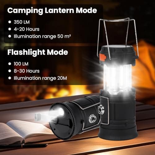 HOTUT Camping Lantern, Rechargeable Solar Camping Lights, Camping Lantern Battery Operated with Foldable Handle, Hand Crank and USB Charger, Portable Outdoor LED Camping Lights for Emergency Hiking — view 4