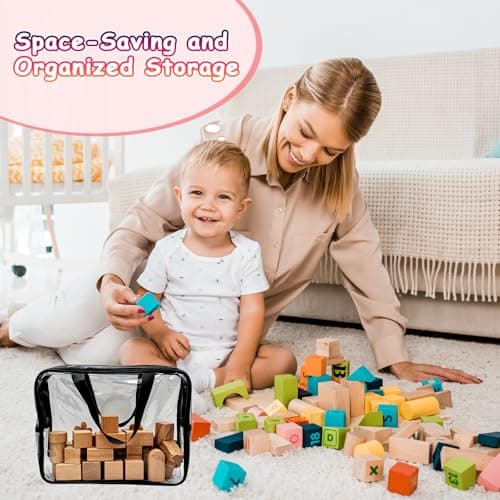 7 Packs Toy Storage Bags, 11.8 * 8.6 * 3.9inch Clear PVC Organiser Bags with Handle and Zips, Portable Toy Organizer for Puzzle, Building Blocks, Books (Black) — view 6