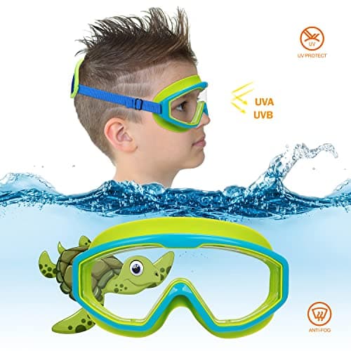 RUIGAO Kids Swim Goggles Age 4-12, Toddler Goggles No Tangle, Child Swimming Mask/Bungee Strap/Soft Band (1PK - Blue Fish) — view 4