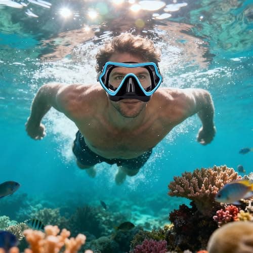 Adult Diving Mask with Nose Cover Anti-fog, HD Tempered Glass Snorkel Mask with Clear 180° Panoramic View, No Leak Swim Pool Goggles for Women Men Youth Unisex Snorkeling Freediving — view 5