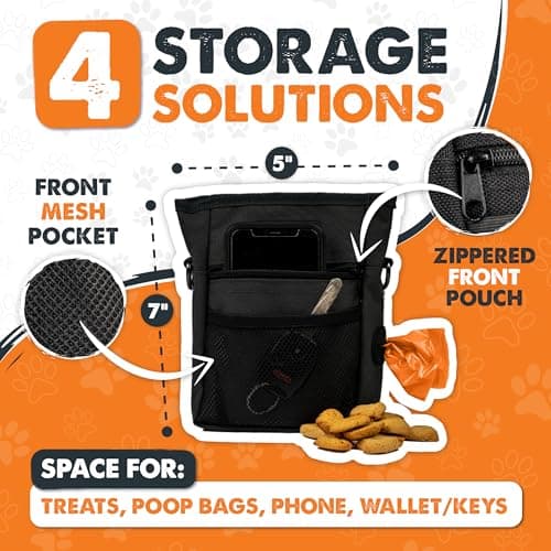 Mighty Paw Dog Treat Pouch 2.0 | Pet Training Hands-Free Snack Bag w/Strap. Holds 2 Cups Kibble, Poop Bags, Phone & Keys. Magnetic Clasp & Waist Belt Clip. Includes 1 Roll of Poop Bags - Bag Clip — view 4