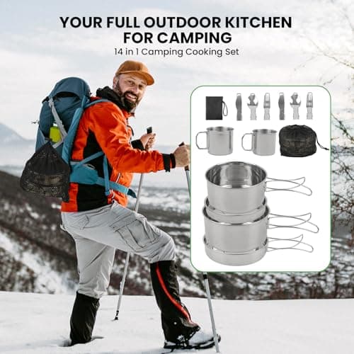 GEEKHOM Stainless Steel Camping Cookware Set - Outdoor Pot and Pan Set with Bonus Cutlery, Storage Bag, Perfect for Hiking, Camping, Backpacking, Picnics — view 6