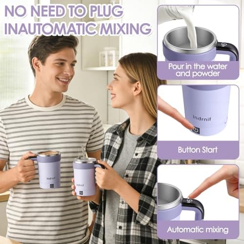 380ml Automatic Self Stirring Coffee Mug, Electric Mixing Cup with Magnetic Stirrer and LED Temperature Display, Rechargeable Travel Mug with Whisk and Detachable Base for Coffee, Milk, Cocoa (purple) — view 6