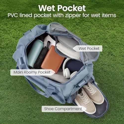 BREEZENEST Gym Bag Womens Foldable 48×27×32cm – Travel Duffel in Oxford Fabric, Gym Bag with Shoe Compartment & Maternity Bag (Blue) — view 5