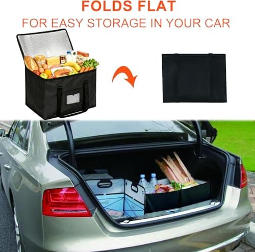 Cooler Bag, Large Grocery Shopping Bag, Reusable Picnic Bag, Foldable Insulated Cool Bag Soft Cooler for Hot and Cold Food Delivery, Picnic, Family Shopping, Camping, BBQ, Beach, Outdoor Travel — view 5