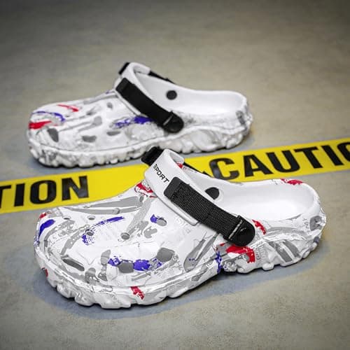 Men's Summer Camouflage Garden Clogs: Anti-Slip EVA Slip-on Sandals - Breathable Comfortable Mules Shoes - Outdoor Indoor Casual Slippers for Younger White 43 — view 5