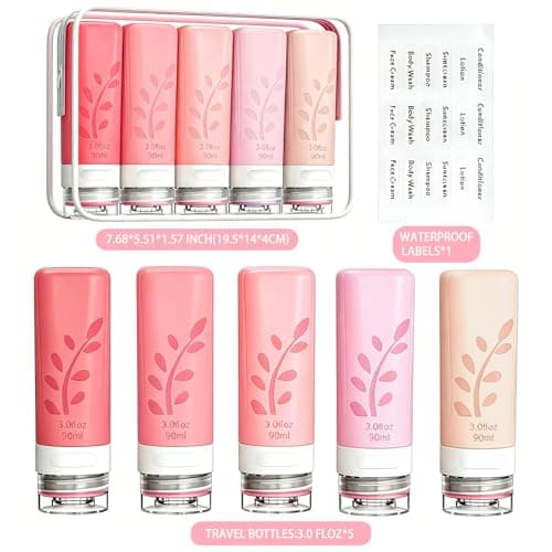 Travel Bottles Set for Toiletries, TSA Approved 3oz Silicone Leak Proof Containers, BPA Free Wide Opening Refillable Travel Accessories with Clear Toiletry Bag & Labels (5 Pack) — view 6