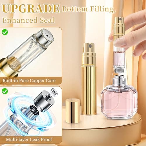 TonJin 5ml Travel Perfume Atomiser Refillable, Small Portable Empty Spray Bottle, Leakproof & Easy To Refill Perfume Decanter Cologne Dispenser for Women and Men(Gold) — view 2