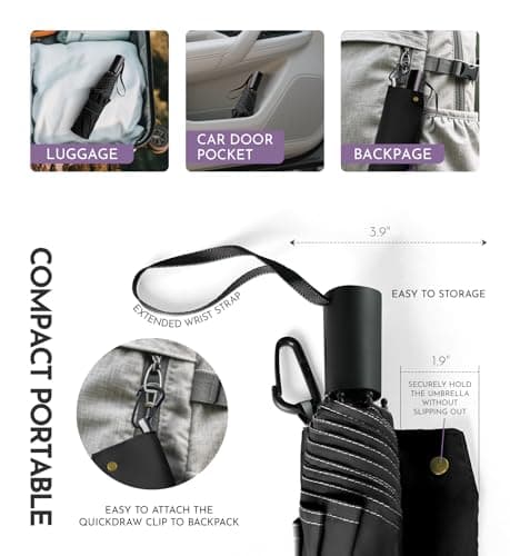 LILAC Compact Windproof Travel Folding Umbrella, Waterproof UV Rain Sun — view 5